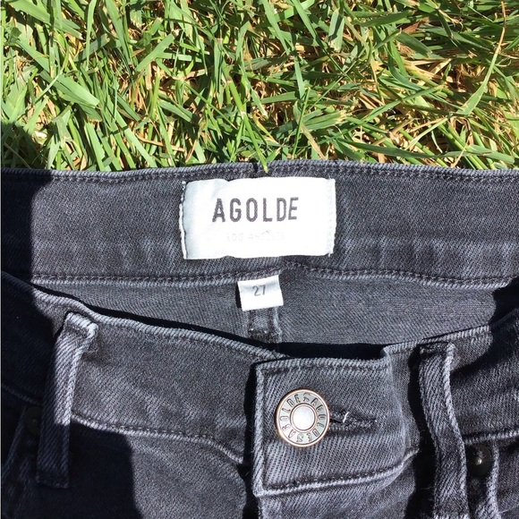 AGOLDE Sophie Mid Rise Black Ankle Skinny Jeans Distressed Hem Denim Size 27 - Picture 2 of 5